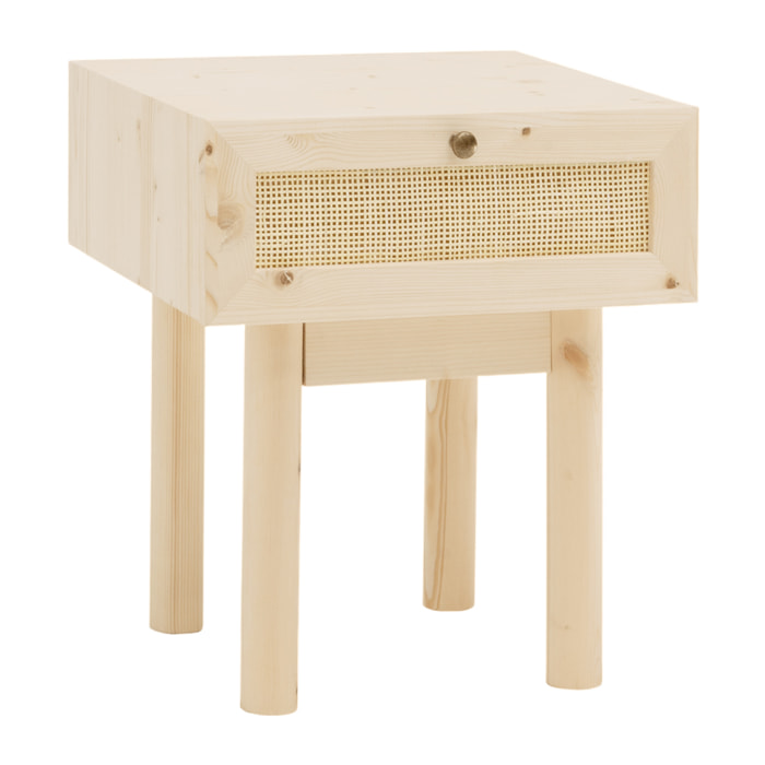 Table de chevet en bois massif et raphia avec un tiroir ton naturel 40x45cm Hauteur: 40 Longueur: 45 Largeur: 37