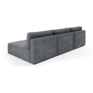 ELIOR - Canapé panoramique convertible 5 places en côtelé gris