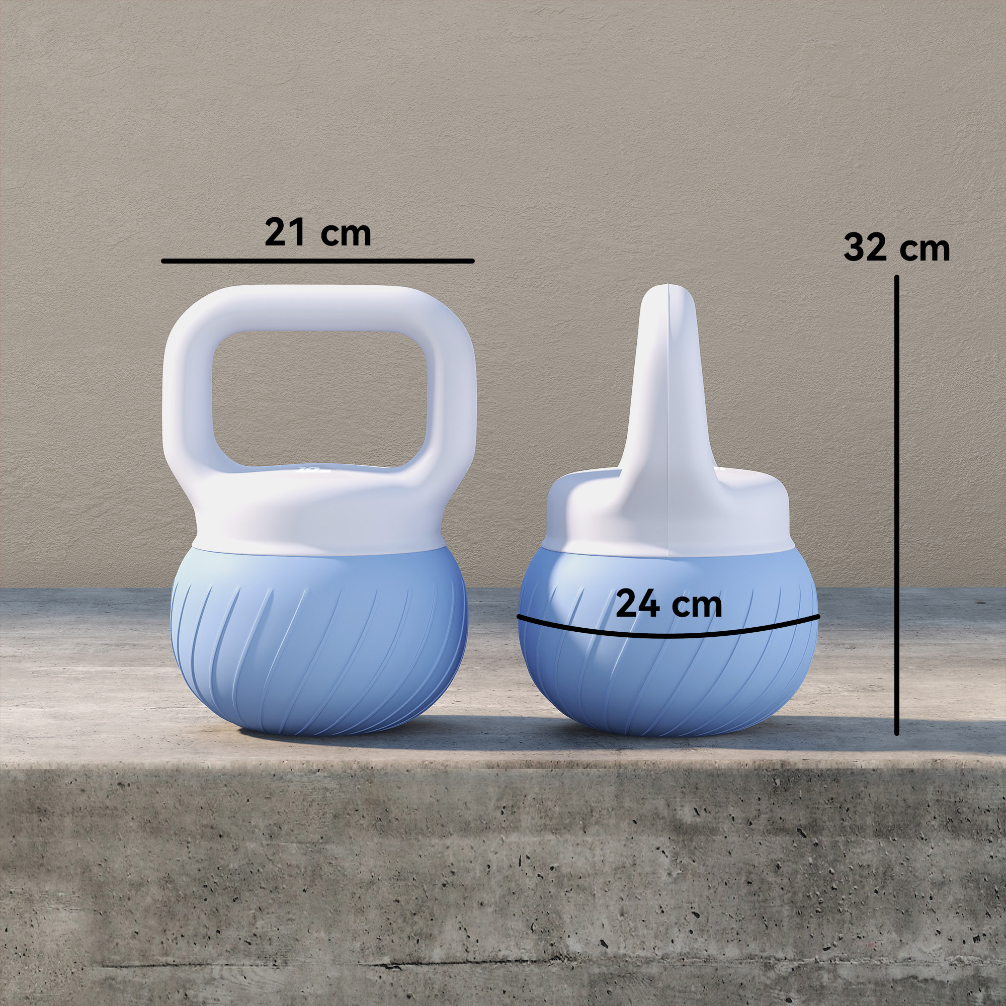 Kettlebell  10 Kg - poignée ergonomique antidérapante - revêtement souple - bleu