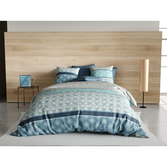 Parure housse de couette coton bleu