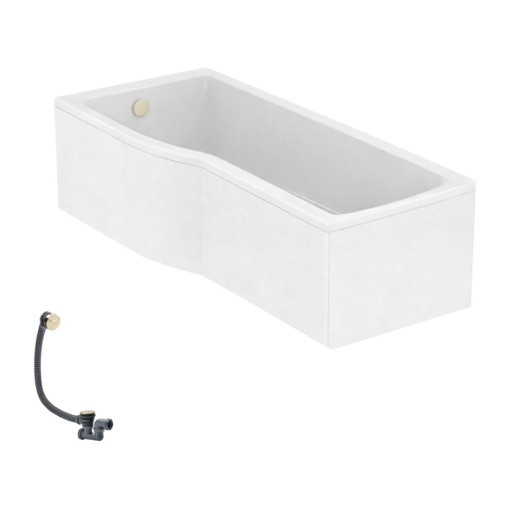 Baignoire bain douche 170 x 80 cm gauche Connect Air + tablier + vidage Doré