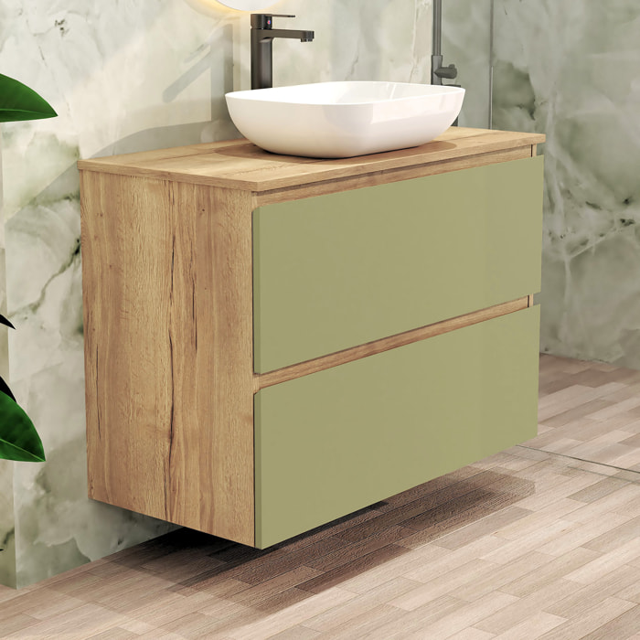 Conjunto de Baño Nia | Mueble Suspendido | 90 cm Verde | Dos Cajones | Lavabo Sobrepuesto | No incluye Espejo | Mueble Montado| Alday