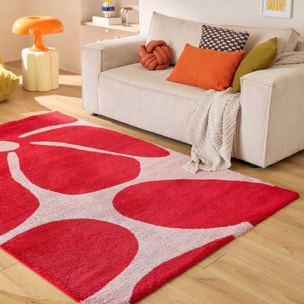 GROOVY - Tapis rétro coloré à motif fleur - Confortable et moelleux - Rouge