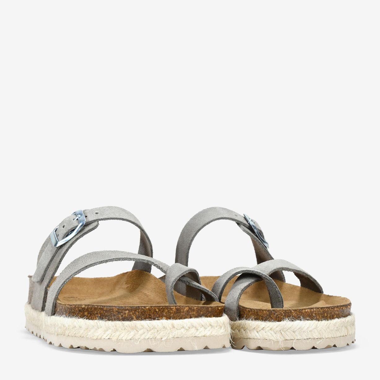Sandalias de dedo taupe en piel con esparto