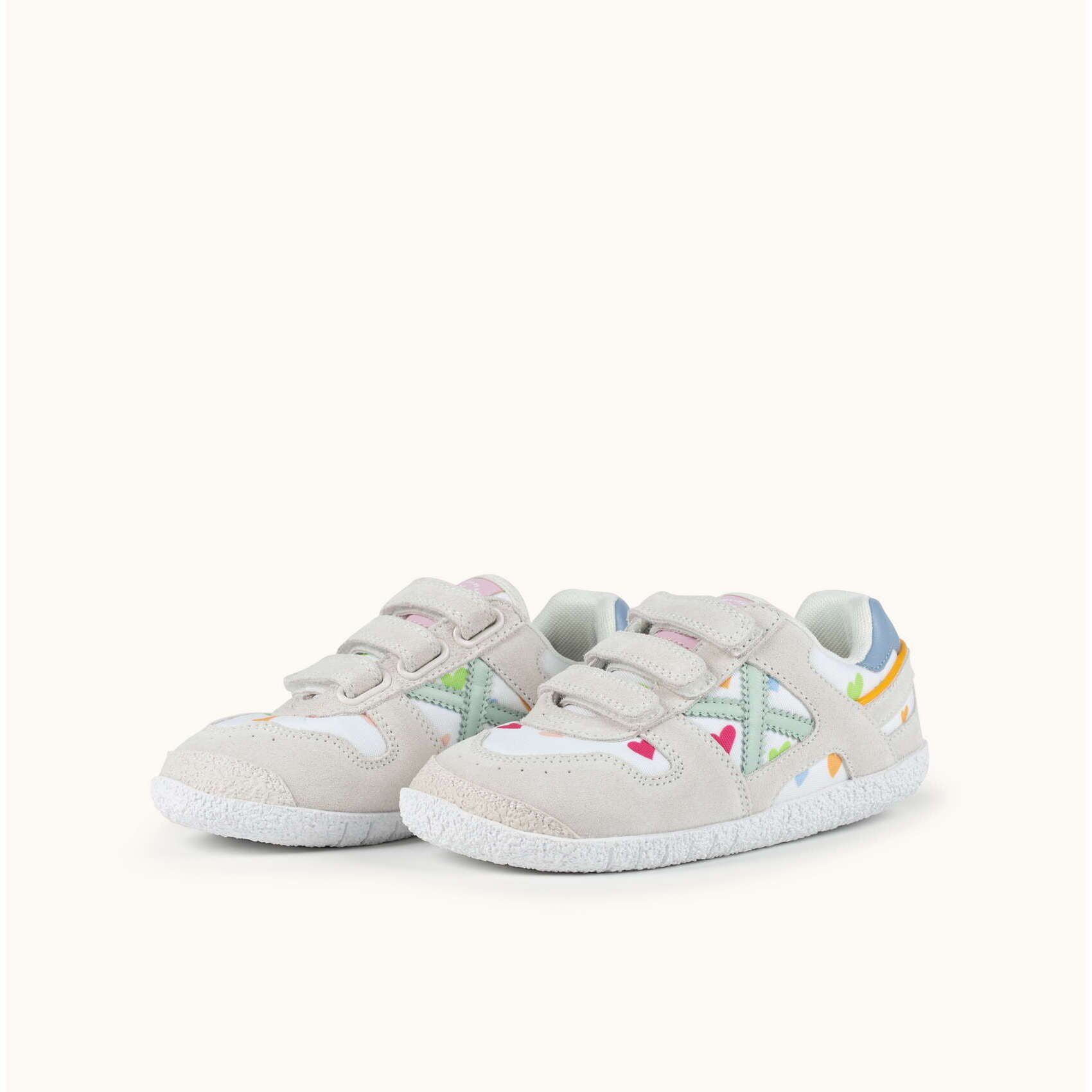 MUNICH MINI GOAL 1627 Zapatilla de infantil con Velcros y Estampado de Corazones Multicolores -
