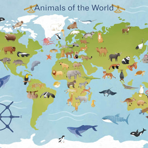 Affiche enfant animaux du monde  Affiche + cadre en bois - Noir