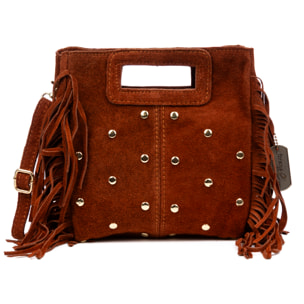 Barbata bolso bandolera mujer. Piel auténtica Gamuza con tachuelas decorativas.