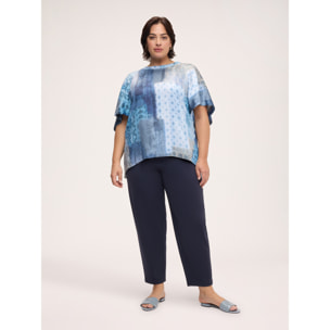Fiorella Rubino - Blusa in viscosa con stampa patchwork - Blu