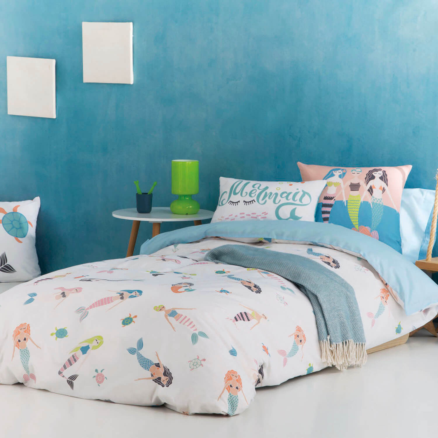 Funda Nórdica Estampada - Infantil - Cierre Solapa - 100% Algodón - Incluye 1 Funda de Almohada - Mermaids