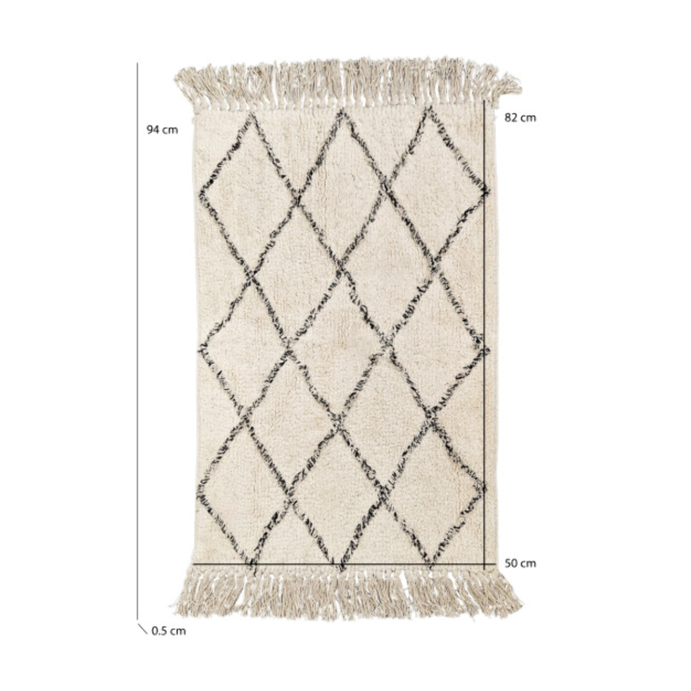 Tapis rectangulaire écru style berbère avec franges - MOMBA