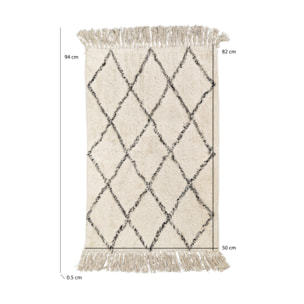 Tapis rectangulaire écru style berbère avec franges - MOMBA