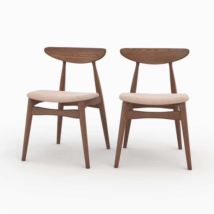 Lot de 2 chaises en tissu beige et bois d'hévéa - Josette
