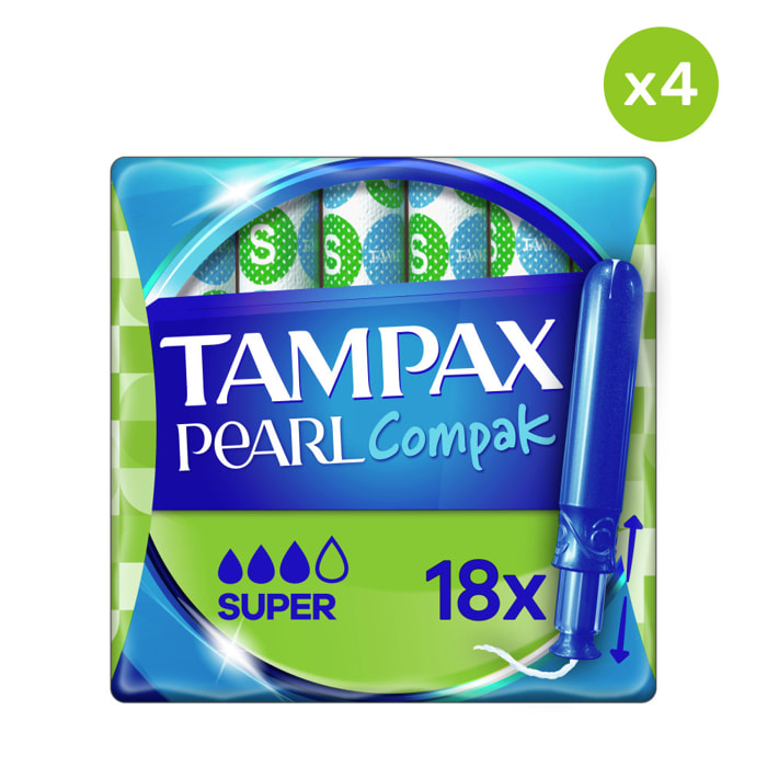 4x18 Tampax Pearl Compak Super Tampons Applicateur