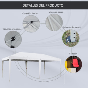 Carpa Plegable 6x3 m Cenador de Jardín con Altura Ajustable en 3 Niveles Bolsa de Transporte Anti-UV y Marco de Acero Carpa de Jardín para Patio Terraza Blanco