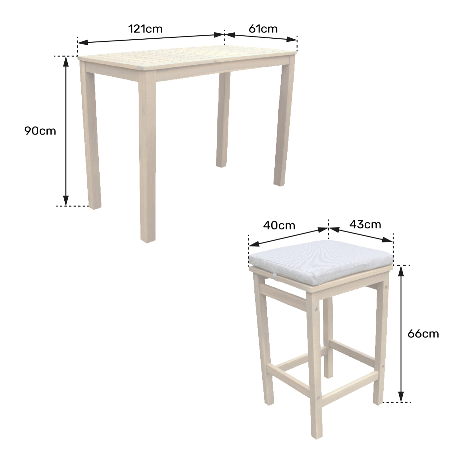 Mange debout ARUBA en acacia massif 4 places - coussins gris