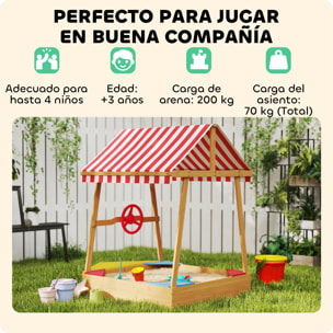 Arenero para Niños de +3 Años Arenero Infantil en Forma de Barco con Toldo y Asientos Arenero para Exterior 133x101x141 cm Natural