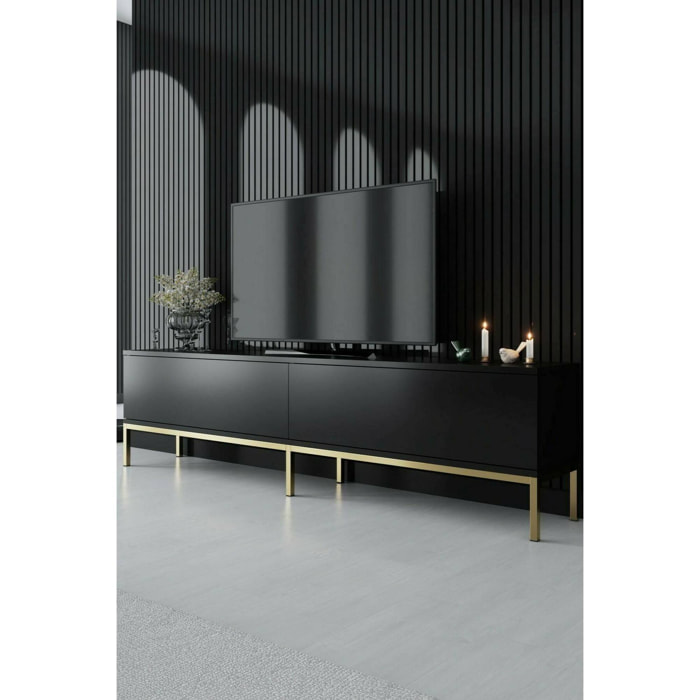 Mobile porta TV Espero, Credenza da soggiorno, Armadio basso per TV, Base parete attrezzata, 180x30h47 cm, Nero e Oro