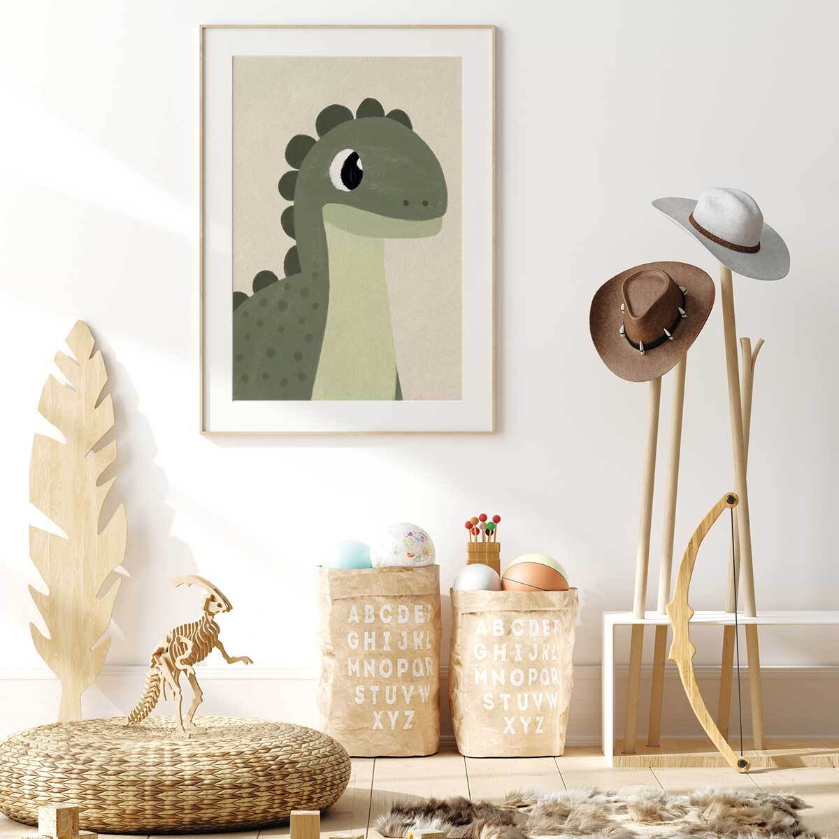 Affiche enfant coco dinosaure Affiche sous cadre bois