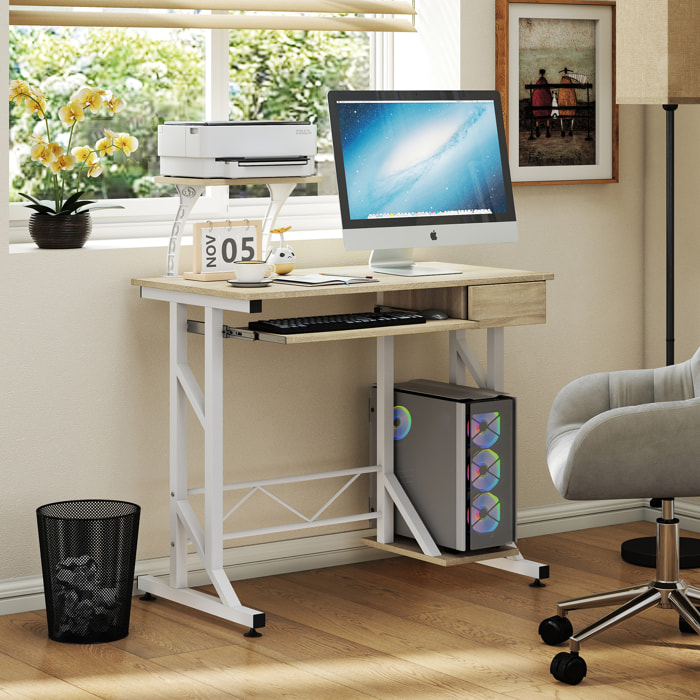 HOMCOM Mesa de Escritorio Mesa de Estudio con Bandeja de Teclado y Cajón Mesa de Ordenador para Despacho Oficina 90x50x100 cm Roble