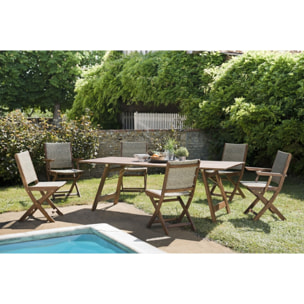 VICK - Ensemble de jardin bois d'acacia, table + 4 chaises 2 fauteuils