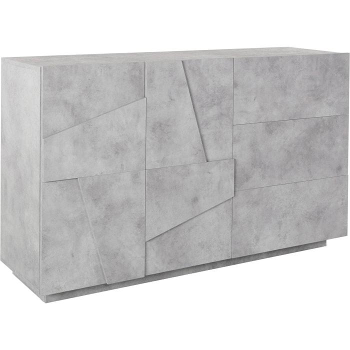 Credenza moderna a 2 ante e 3 cassetti, Made in Italy, Madia da cucina con dettaglio, Buffet di design da soggiorno, cm 143x44h86, colore Grigio Ardesia