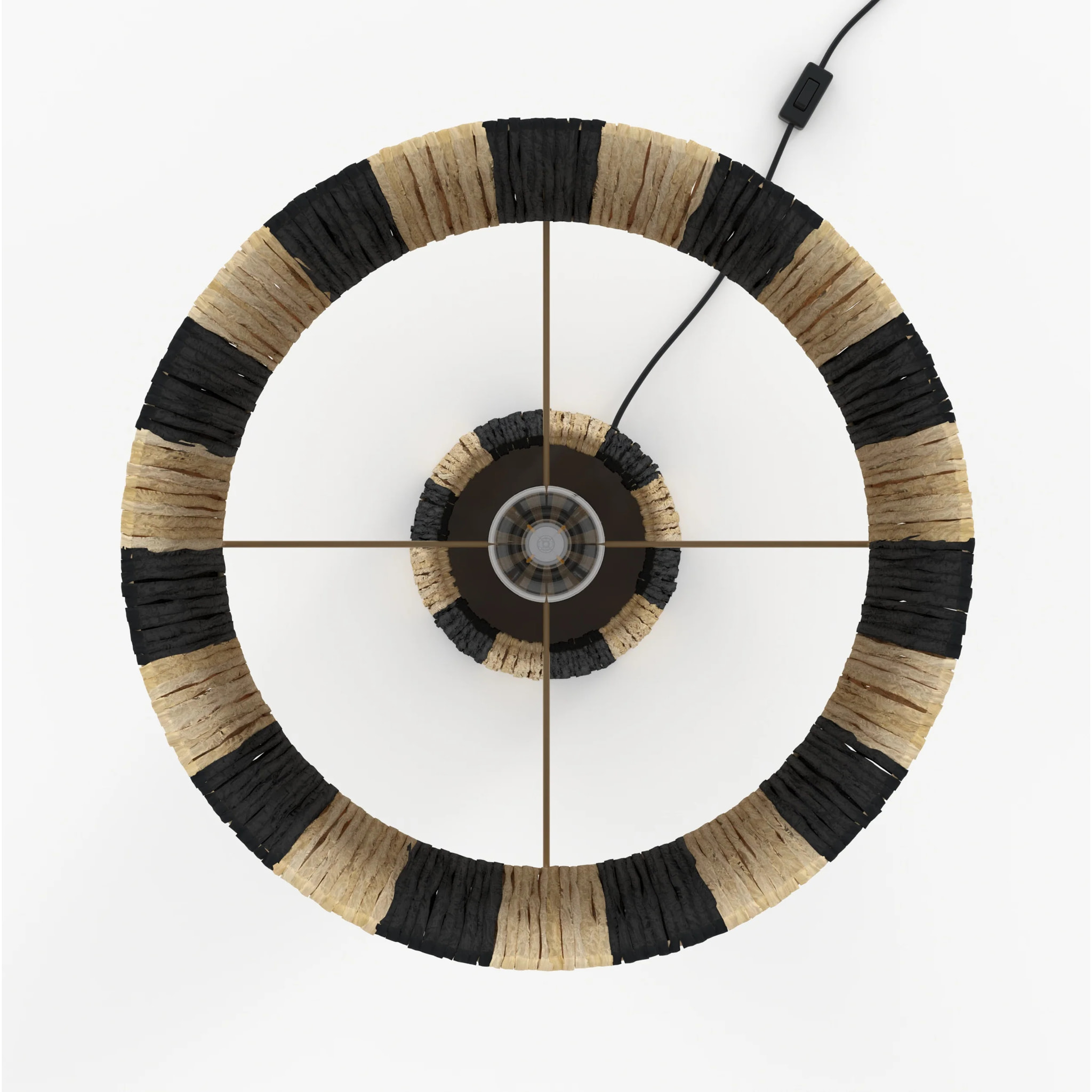 Grande lampe rayée noire en feuille de palmier - Soléa