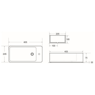 Ensemble lave-mains suspendu avec trou pour robinetterie 40.5x20.5, Bonde clic-clac Siphon SATBRE4020SL-SET