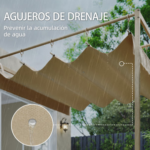 Pérgola de Pared de Jardín 3x3 m, Cenador de Jardín con Techo Retráctil, Protección UPF30+, Orificios de Drenaje y Estructura de Acero, Pabellón para Patio, Terraza, Exterior, Beige