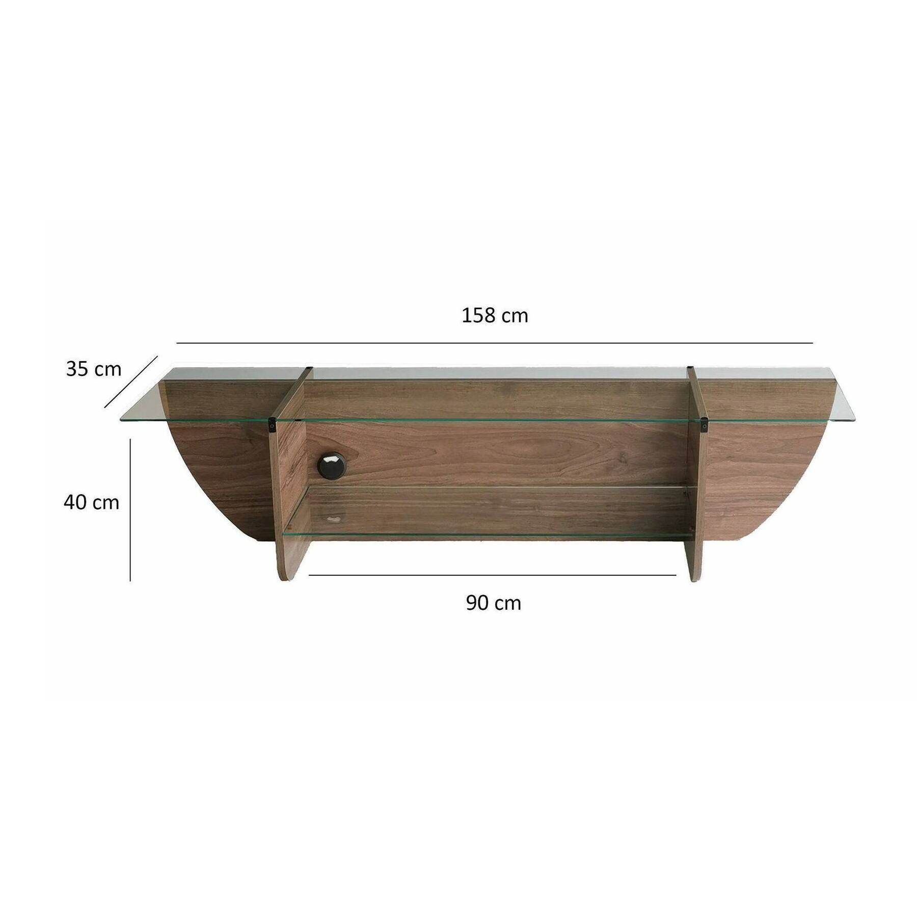 Mobile porta TV Kasuga, Credenza da soggiorno, Armadio basso per TV, Base parete attrezzata, 158x35h40 cm, Noce