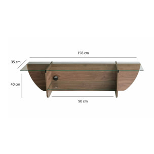 Mobile porta TV Kasuga, Credenza da soggiorno, Armadio basso per TV, Base parete attrezzata, 158x35h40 cm, Noce