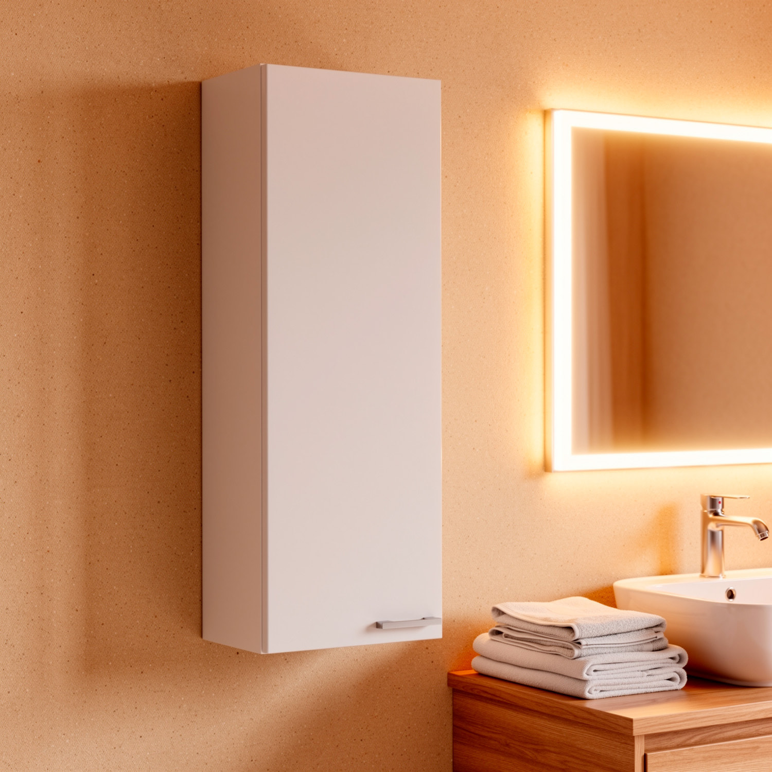 Pensile Da Bagno Sospeso Con 1 Anta E Ripiano Regolabile Mobile Armadietto Moderno Scaffale Salvaspazio In Melamina 85 x 30 x 25 Cm Bianco Lucido