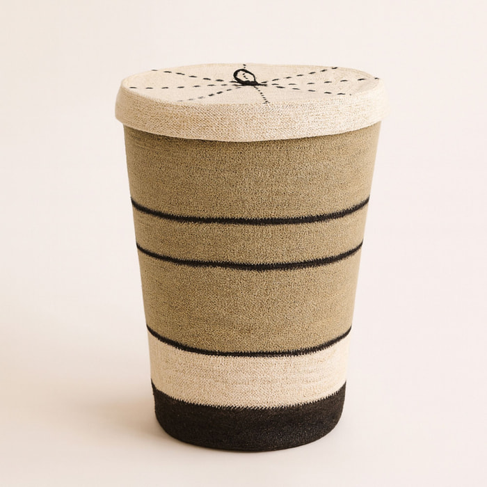 Panier à linge en jonc de mer naturel et noir h57cm GRENADA