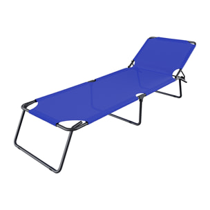 Lettino Pieghevole Prendisole Senza Tettuccio Parasole Reclinabile Regolabile Metallo Nero Sdraio Spiaggia Mare Giardino Piscina 187x53x24 Cm Blu