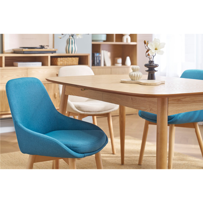 Chaises scandinaves en tissu bleu canard et bois clair massif (lot de 2) HOLO
