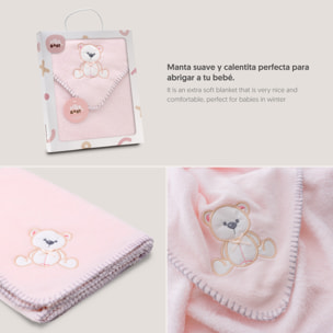 Manta Bordada Oso Lazo Rosa