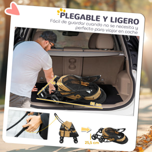 PawHut Carrito para Perros Plegable Cochecito para Mascotas Cochecito para Perros Pequeños con Ventanas de Malla Cojín Lavable Correas de Seguridad y Marco de Acero Café