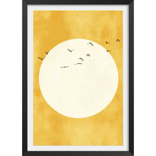 Affiche dessin ""Eternel coucher du soleil"" Affiche + cadre en bois - Noir