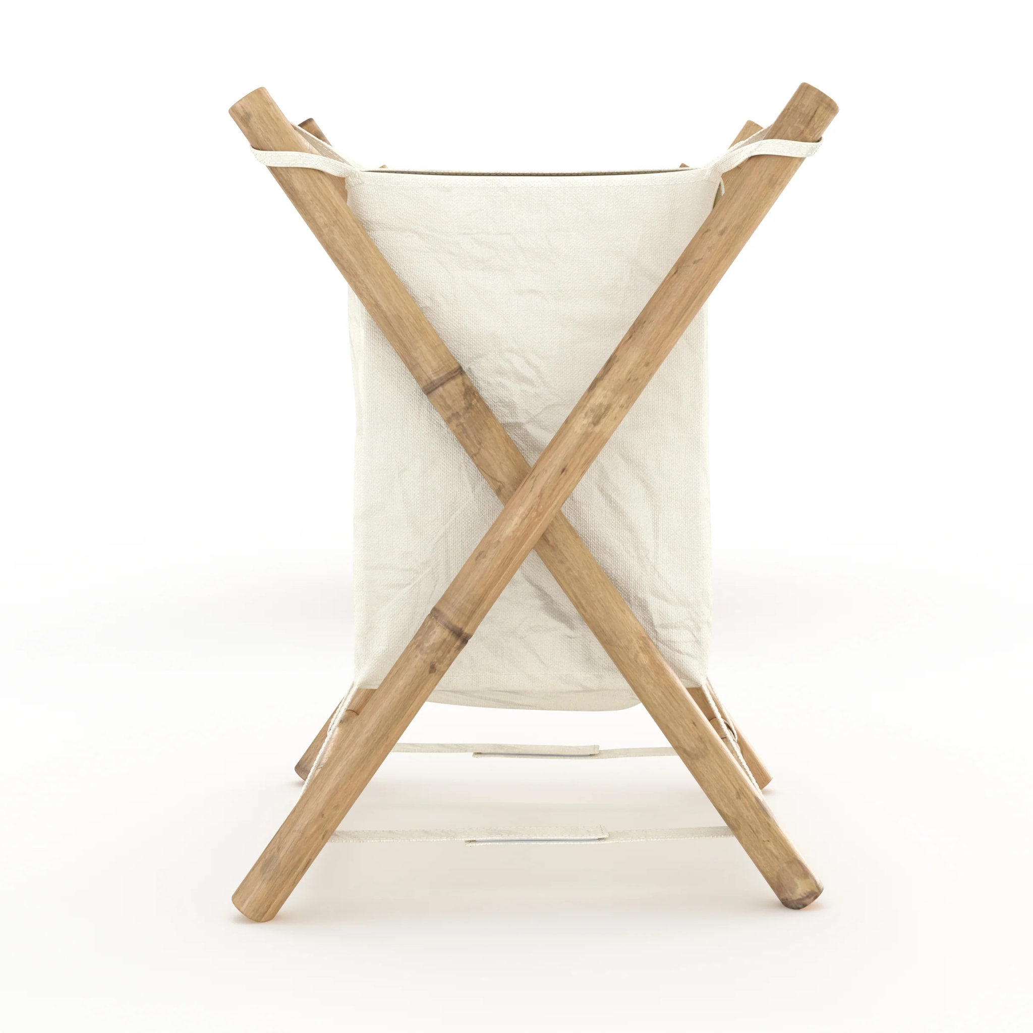 Panier à linge pliable en tissu blanc et bambou  - Bami