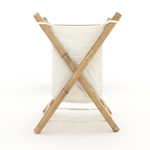 Panier à linge pliable en tissu blanc et bambou  - Bami