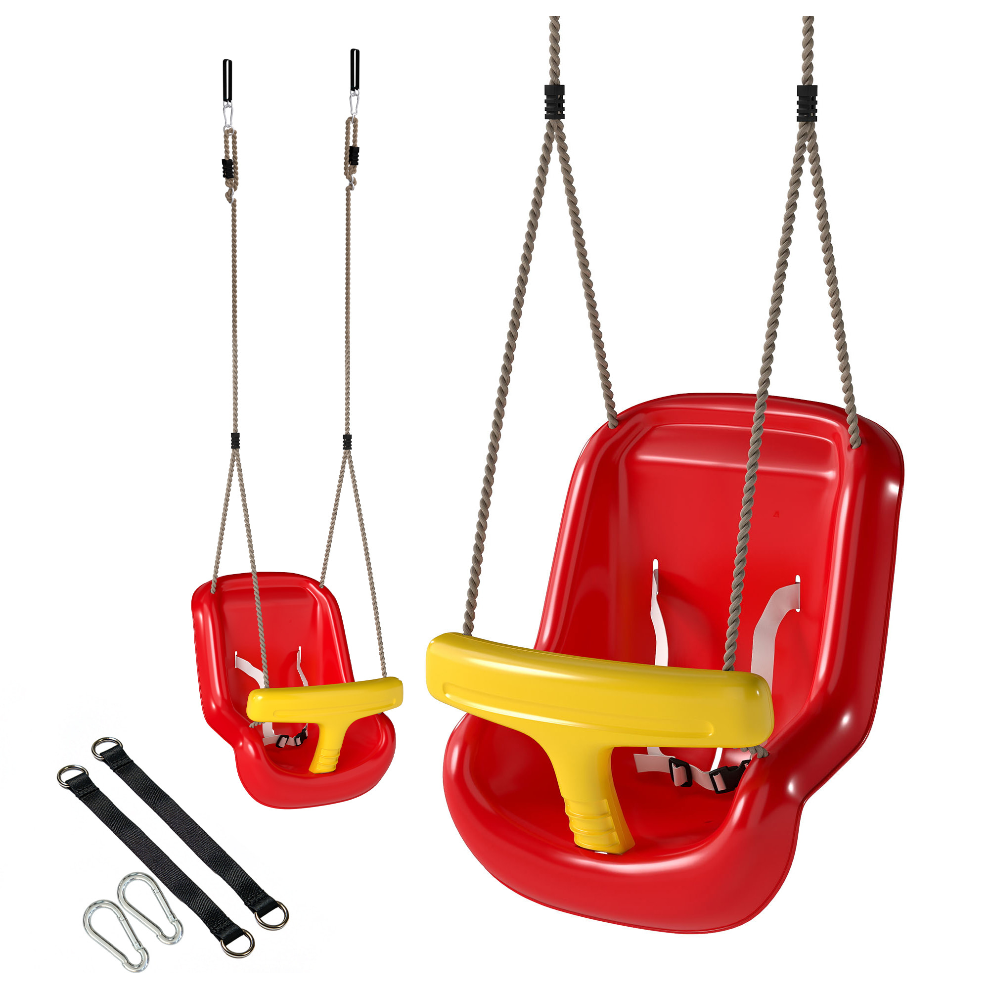 Balançoire bébé dossier haut sécurité hauteur ajustable rouge jaune