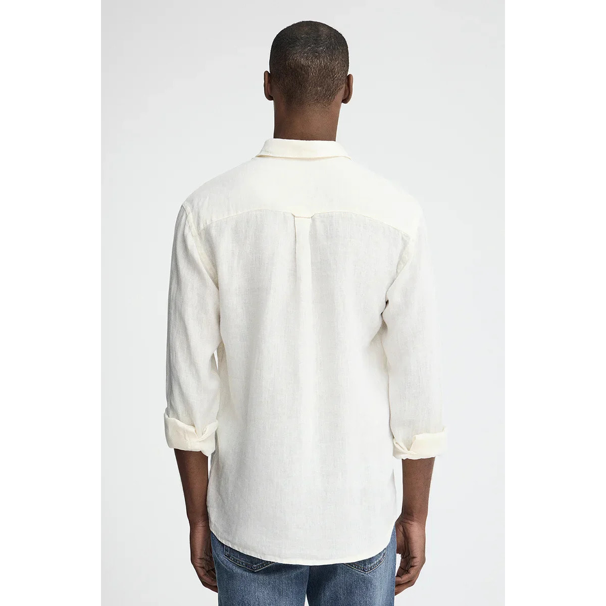 Camicia bianca in lino regular fit con toppa Polo Club