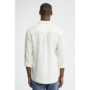 Camicia bianca in lino regular fit con toppa Polo Club