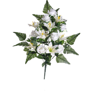 Bouquet Frontale Composto Da 14 Rose E Lilium. Altezza 55 Cm - Pezzi 3 - 34X55X14cm - Colore: Altro - Bianchi Dino - Fiori Artificiali