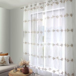 Voilage brodé motif végétal en lignes - Beige