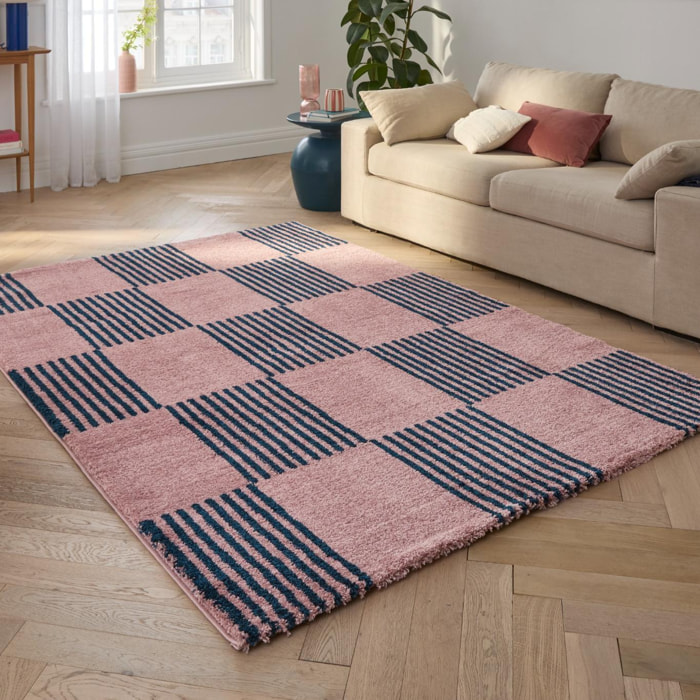 GROOVY - Tapis rétro coloré style seventies - Confortable et moelleux - Bleu