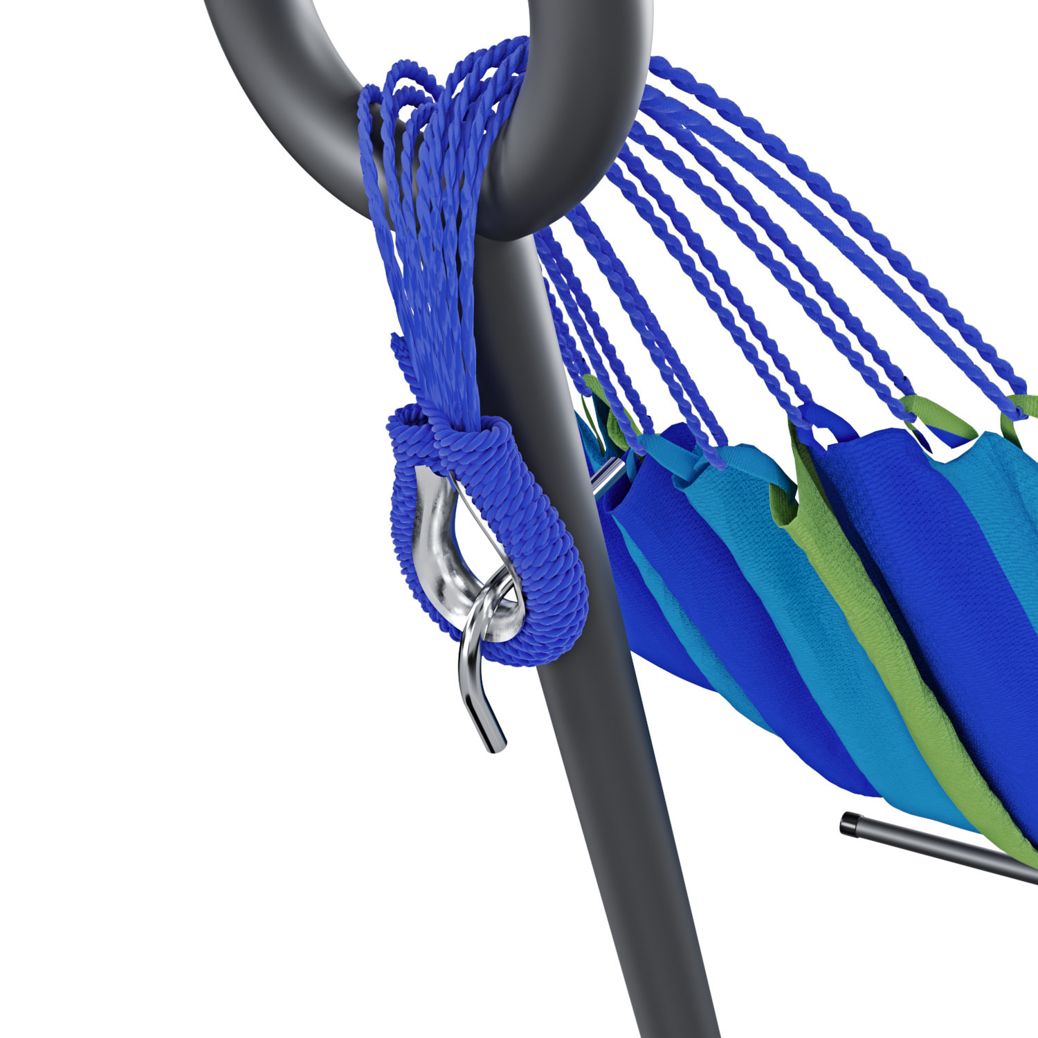 Amaca Da Giardino Con Supporto In Acciaio Portata 200 Kg Regolabile Telo Cotone Resistente Esterno Terrazzo Borsa 265x110x100 Cm Multicolore Blu