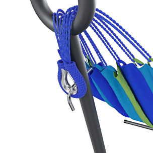 Amaca Da Giardino Con Supporto In Acciaio Portata 200 Kg Regolabile Telo Cotone Resistente Esterno Terrazzo Borsa 265x110x100 Cm Multicolore Blu