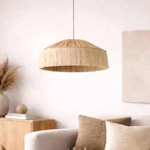 Abat-jour suspension en papier façon raphia et franges - Naturel