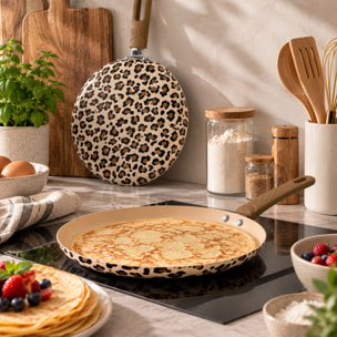 Crêpière léopard 24cm en aluminium recycle marron