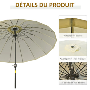 Parasol inclinable rond avec manivelle métal fibre de verre Ø 2,55 m polyester haute densité beige